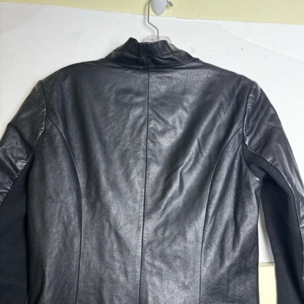 Daniel Leather Open Shawl Collar Jacket Blazer Ties Ribbed Stretch Sides Pockets - Picture 5 of 16